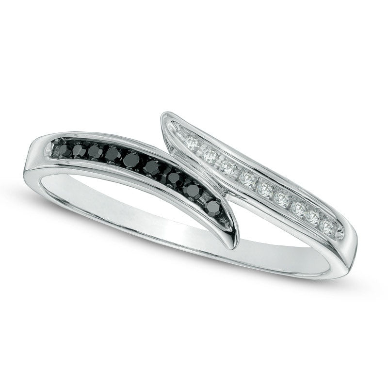Image of ID 1 010 CT TW Enhanced Black and White Natural Diamond Bypass Ring in Solid 10K White Gold