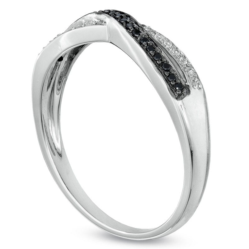 Image of ID 1 010 CT TW Enhanced Black and White Natural Diamond Crossover Band in Sterling Silver