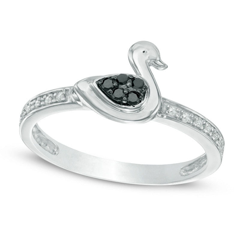 Image of ID 1 010 CT TW Enhanced Black and White Natural Diamond Duck Ring in Sterling Silver