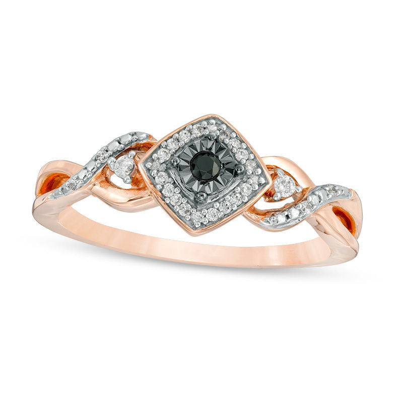 Image of ID 1 010 CT TW Enhanced Black and White Natural Diamond Tilted Square Frame Promise Ring in Solid 10K Rose Gold