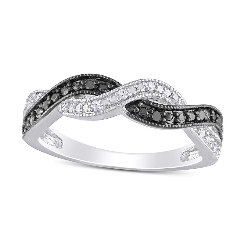 Image of ID 1 010 CT TW Enhanced Black and White Natural Diamond Twist Antique Vintage-Style Ring in Sterling Silver