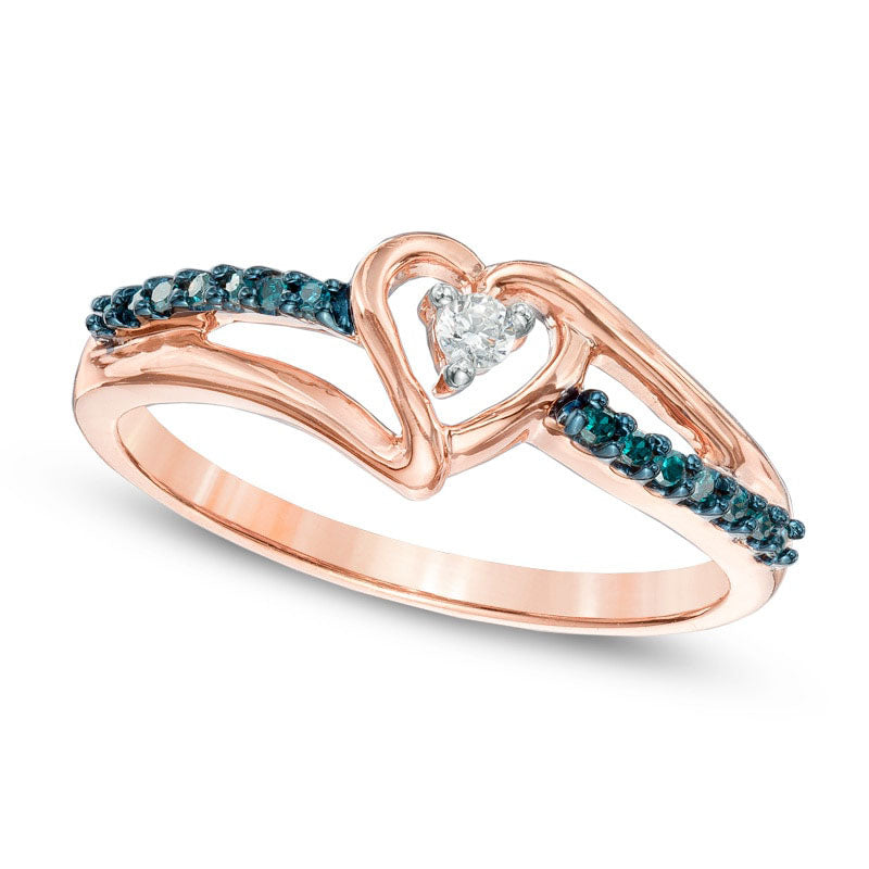 Image of ID 1 010 CT TW Enhanced Blue and White Natural Diamond Heart Promise Ring in Solid 10K Rose Gold