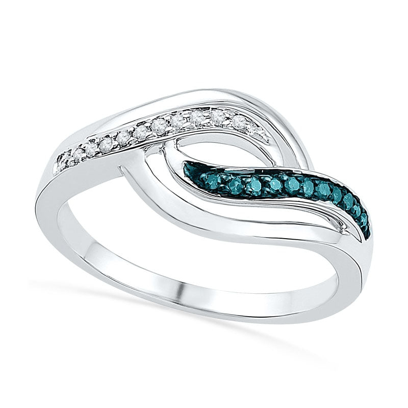 Image of ID 1 010 CT TW Enhanced Blue and White Natural Diamond Open Flame Ring in Sterling Silver