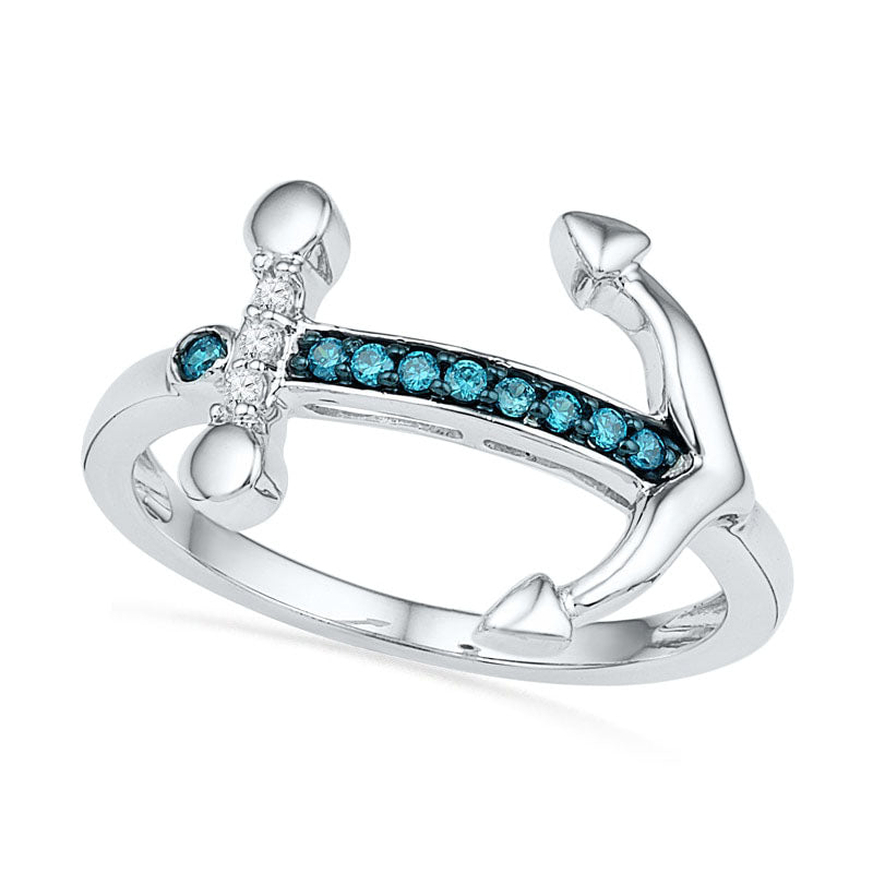 Image of ID 1 010 CT TW Enhanced Blue and White Natural Diamond Sideways Anchor Ring in Solid 10K White Gold
