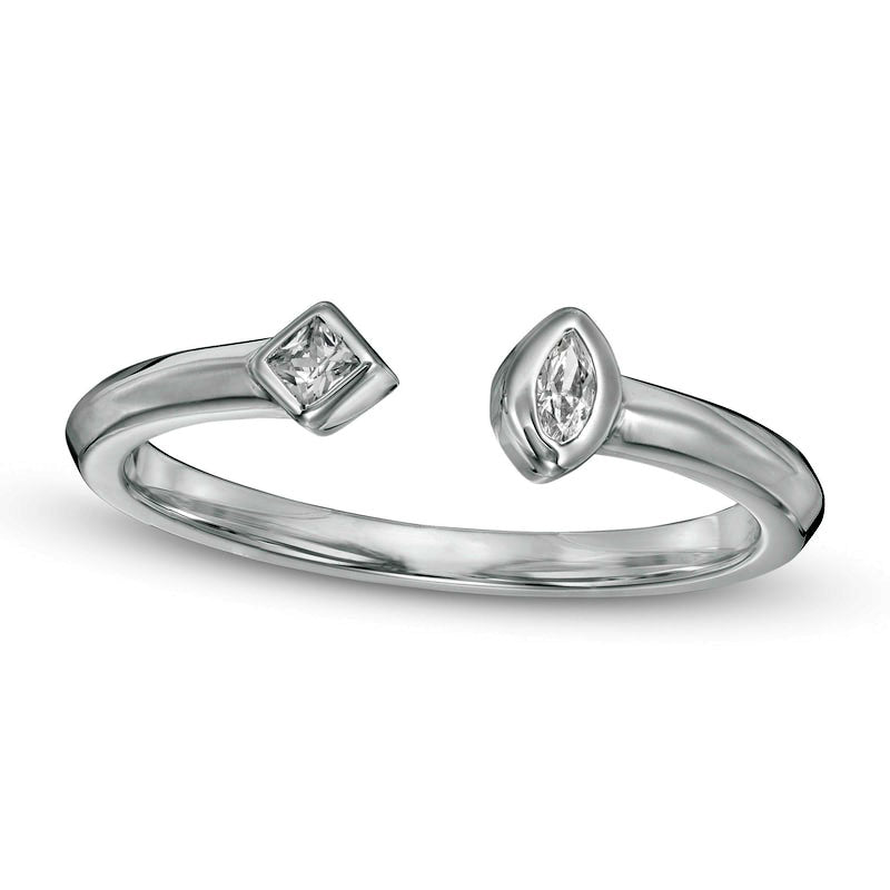 Image of ID 1 010 CT TW Marquise and Princess-Cut Natural Diamond Open Shank Ring in Solid 10K White Gold