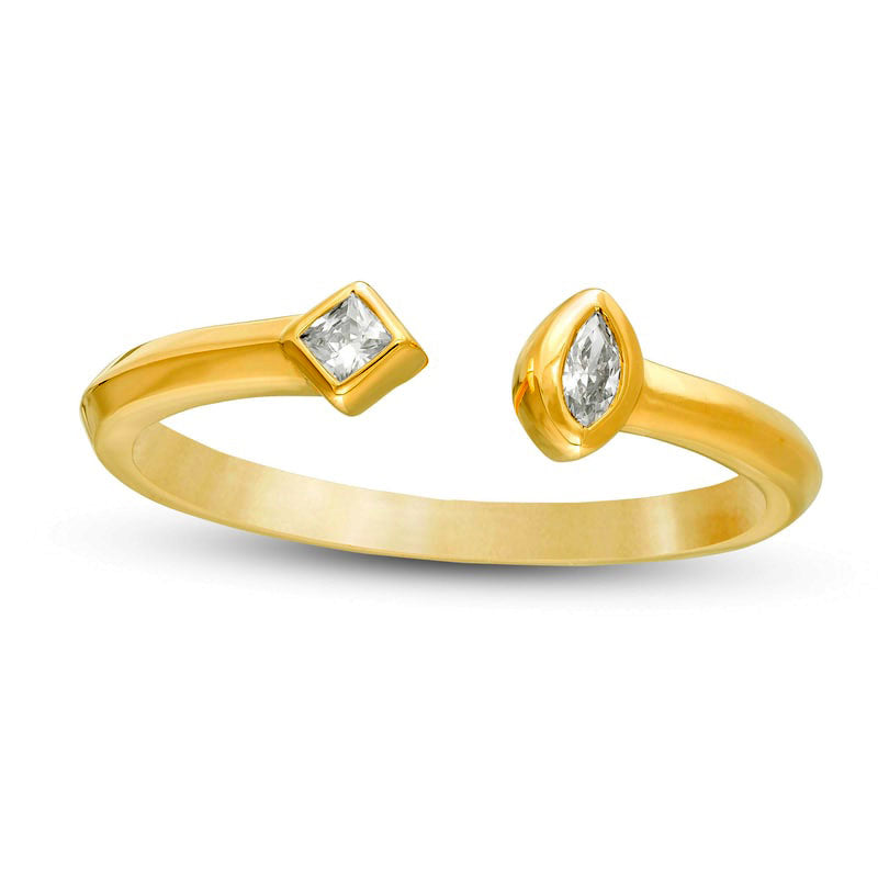 Image of ID 1 010 CT TW Marquise and Princess-Cut Natural Diamond Open Shank Ring in Solid 10K Yellow Gold