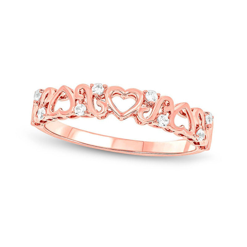 Image of ID 1 010 CT TW Natural Diamond Alternating Hearts with Scrollwork Ring in Solid 10K Rose Gold