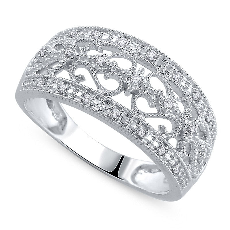 Image of ID 1 010 CT TW Natural Diamond Antique Vintage-Style Anniversary Band in Sterling Silver