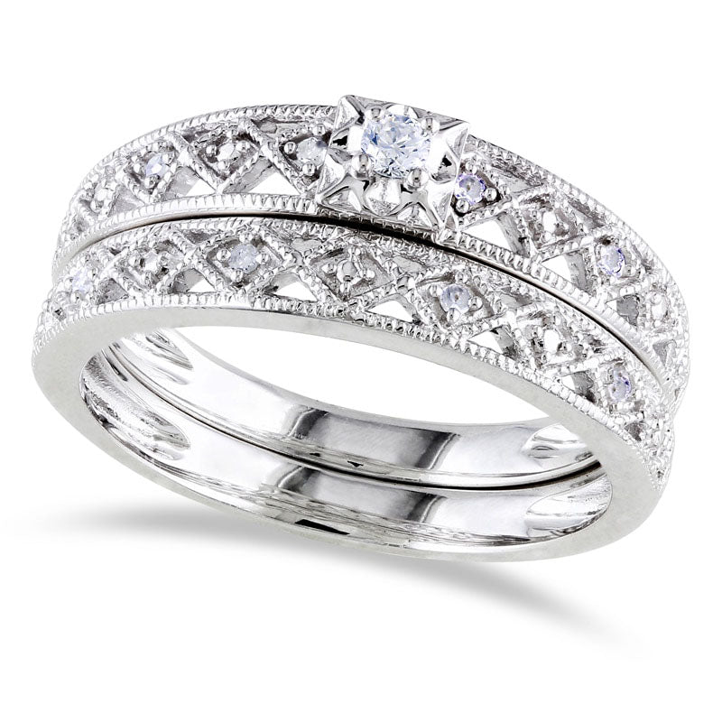 Image of ID 1 010 CT TW Natural Diamond Art Deco Bridal Engagement Ring Set in Sterling Silver