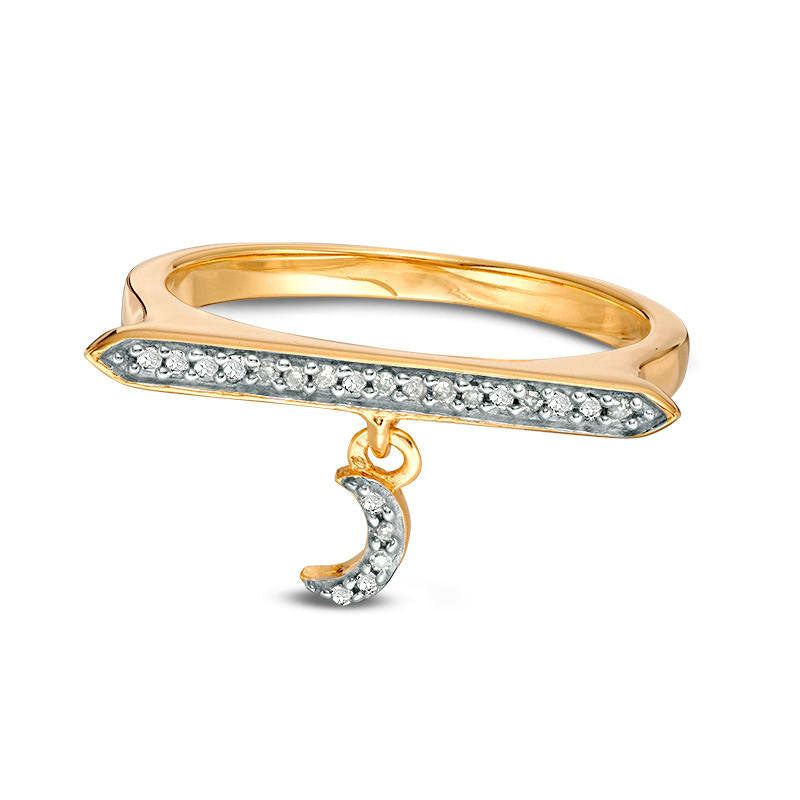 Image of ID 1 010 CT TW Natural Diamond Bar and Crescent Moon Charm Ring in Sterling Silver with Solid 14K Gold Plate