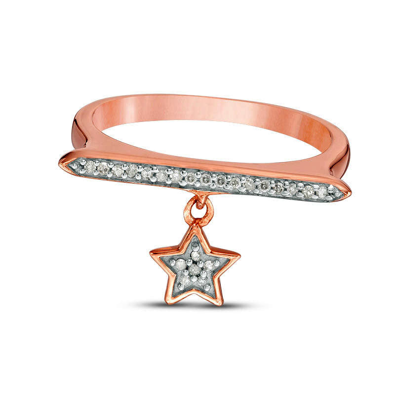 Image of ID 1 010 CT TW Natural Diamond Bar and Star Charm Ring in Sterling Silver with Solid 14K Rose Gold Plate
