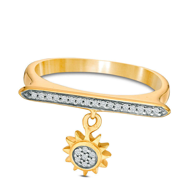 Image of ID 1 010 CT TW Natural Diamond Bar and Sun Charm Ring in Sterling Silver with Solid 14K Gold Plate