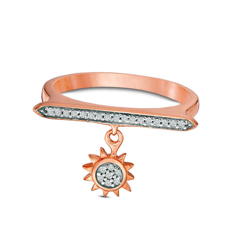 Image of ID 1 010 CT TW Natural Diamond Bar and Sun Charm Ring in Sterling Silver with Solid 14K Rose Gold Plate