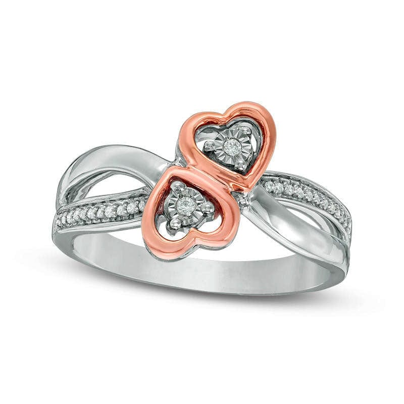 Image of ID 1 010 CT TW Natural Diamond Bypass Heart Ring in Sterling Silver and Solid 10K Rose Gold