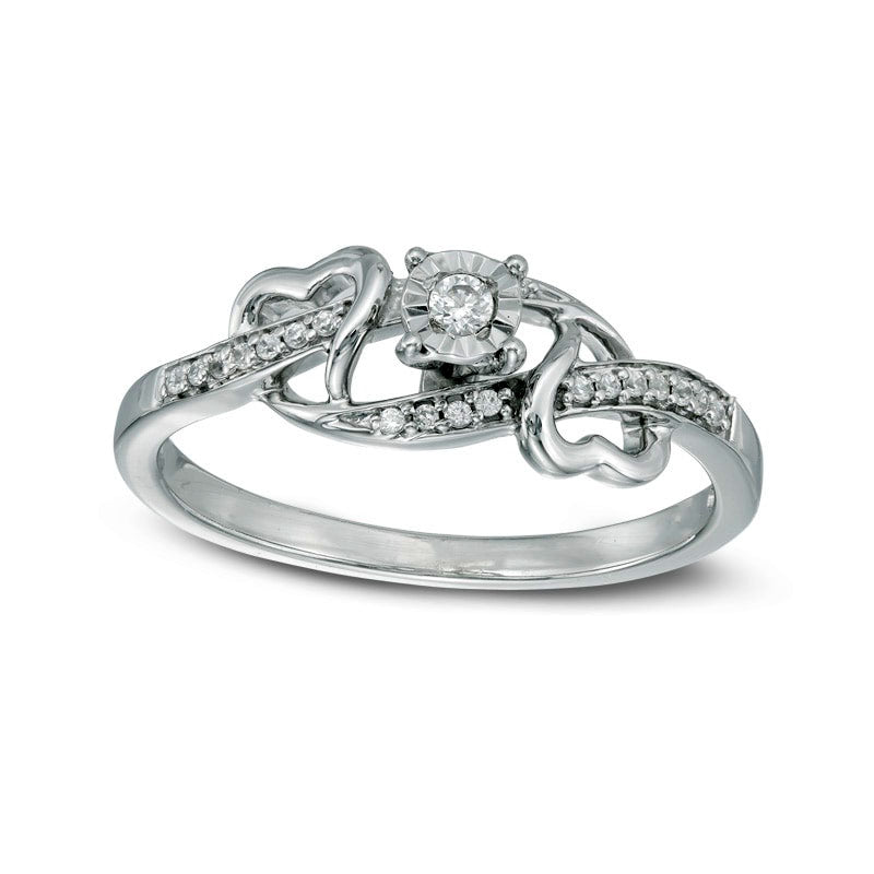 Image of ID 1 010 CT TW Natural Diamond Bypass with Hearts Promise Ring in Sterling Silver