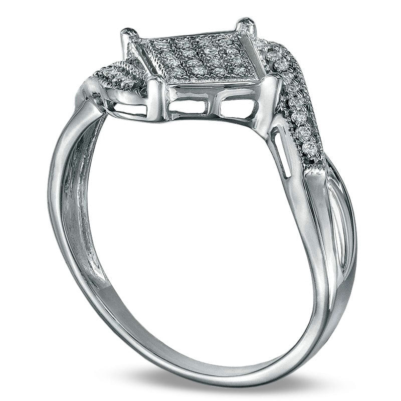 Image of ID 1 010 CT TW Natural Diamond Checkerboard Promise Ring in Solid 10K White Gold