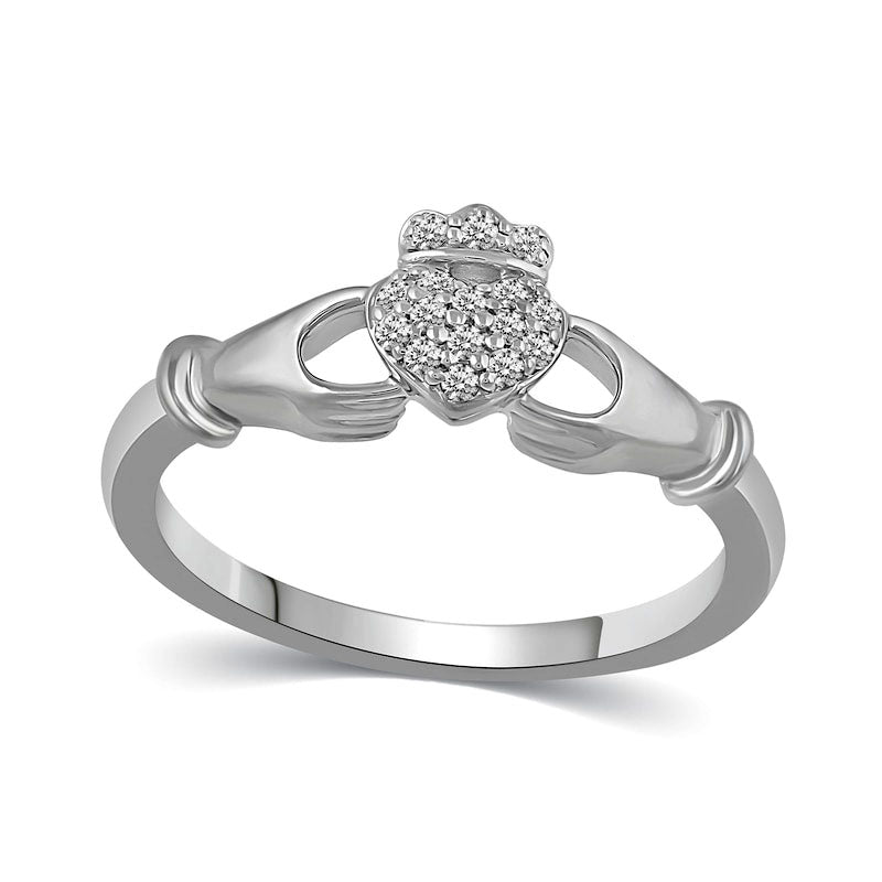 Image of ID 1 010 CT TW Natural Diamond Claddagh Ring in Solid 14K White Gold