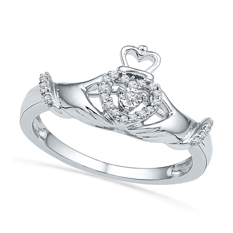 Image of ID 1 010 CT TW Natural Diamond Claddagh Ring in Sterling Silver