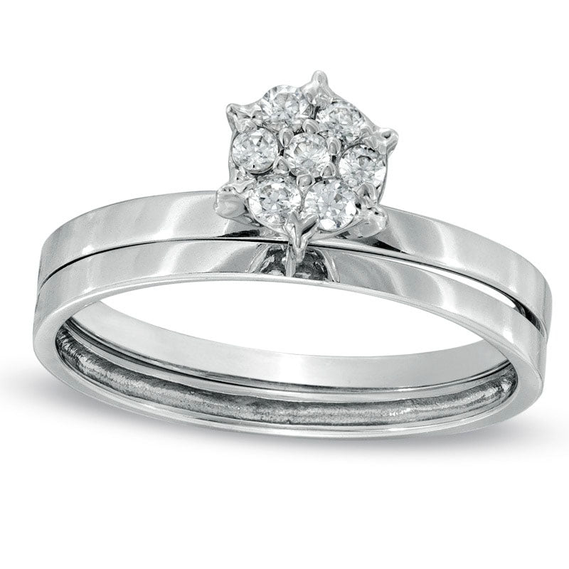 Image of ID 1 010 CT TW Natural Diamond Cluster Bridal Engagement Ring Set in Sterling Silver