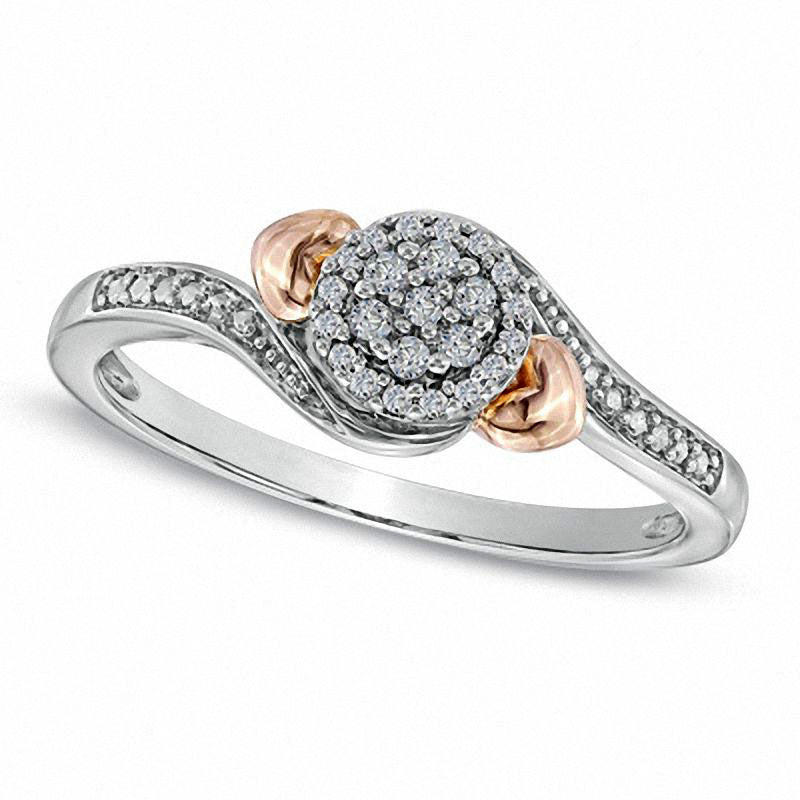 Image of ID 1 010 CT TW Natural Diamond Cluster Promise Ring with Heart Accents in Two-Tone Sterling Silver