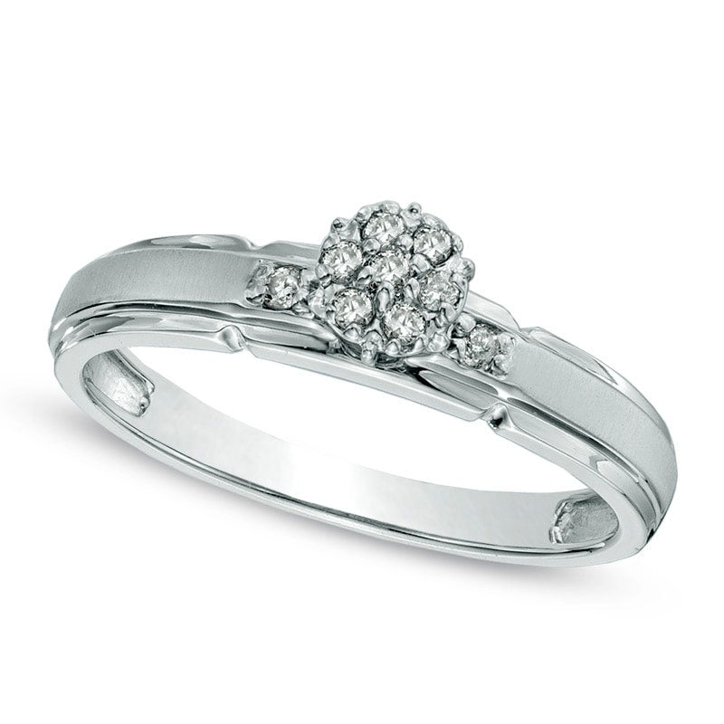 Image of ID 1 010 CT TW Natural Diamond Cluster Satin Engagement Ring in Solid 10K White Gold