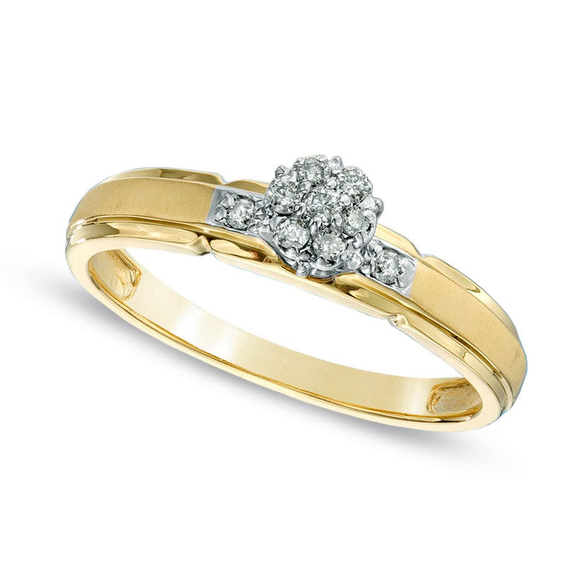 Image of ID 1 010 CT TW Natural Diamond Cluster Satin Engagement Ring in Solid 10K Yellow Gold