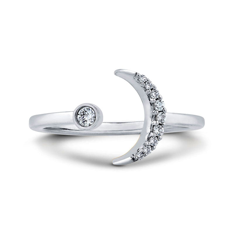 Image of ID 1 010 CT TW Natural Diamond Crescent Moon Open Ring in Solid 10K White Gold