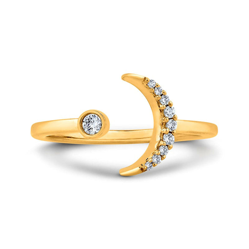 Image of ID 1 010 CT TW Natural Diamond Crescent Moon Open Ring in Solid 10K Yellow Gold