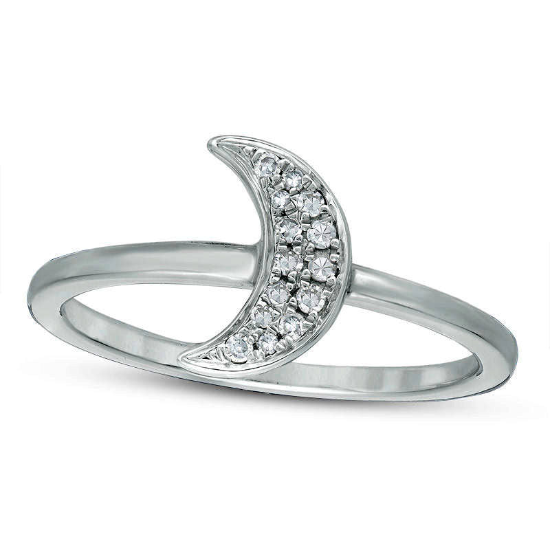 Image of ID 1 010 CT TW Natural Diamond Crescent Moon Ring in Sterling Silver