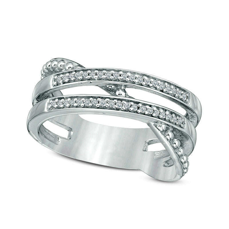 Image of ID 1 010 CT TW Natural Diamond Crossover and Beaded Ring in Sterling Silver