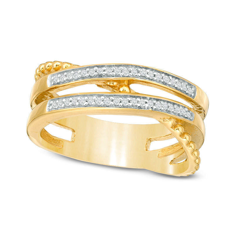 Image of ID 1 010 CT TW Natural Diamond Crossover and Beaded Ring in Sterling Silver with Solid 14K Gold Plate