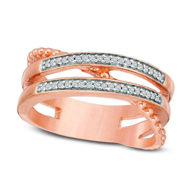 Image of ID 1 010 CT TW Natural Diamond Crossover and Beaded Ring in Sterling Silver with Solid 14K Rose Gold Plate