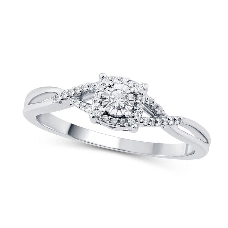 Image of ID 1 010 CT TW Natural Diamond Cushion Frame Twist Shank Promise Ring in Solid 10K White Gold