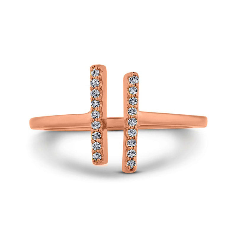 Image of ID 1 010 CT TW Natural Diamond Double Bar Open Ring in Solid 10K Rose Gold
