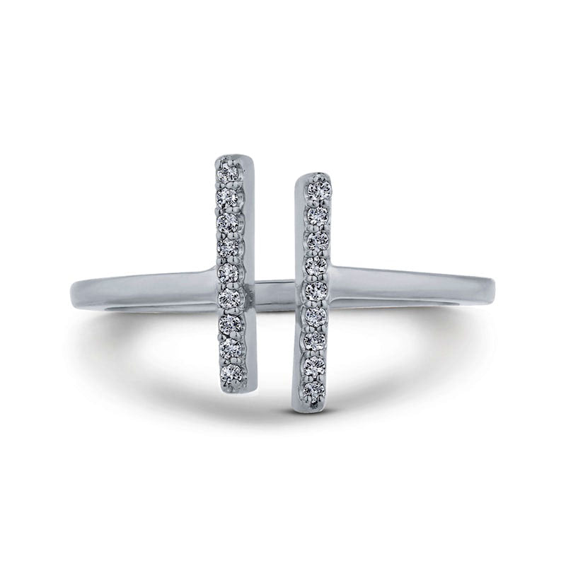 Image of ID 1 010 CT TW Natural Diamond Double Bar Open Ring in Solid 10K White Gold