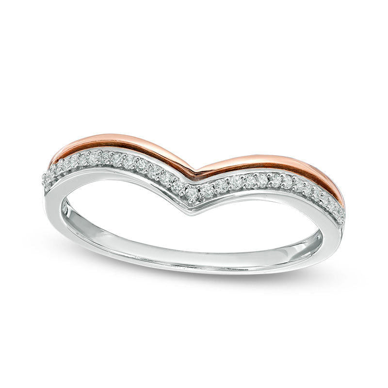 Image of ID 1 010 CT TW Natural Diamond Double Chevron Band in Solid 10K Two-Tone Gold