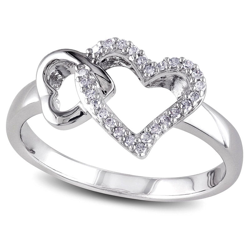 Image of ID 1 010 CT TW Natural Diamond Double Heart Outline Ring in Sterling Silver