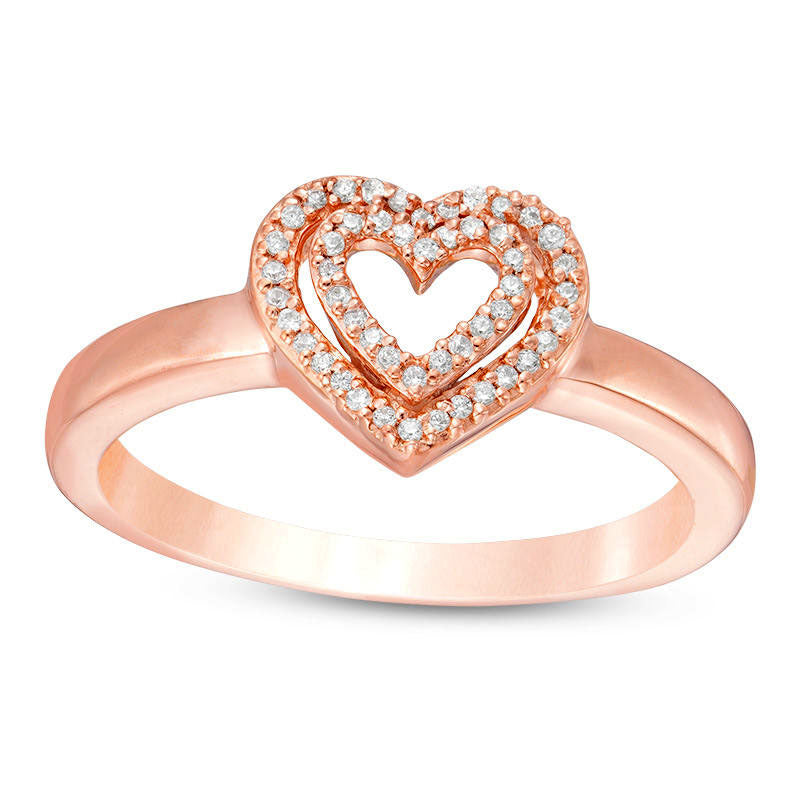 Image of ID 1 010 CT TW Natural Diamond Double Heart Ring in Solid 10K Rose Gold