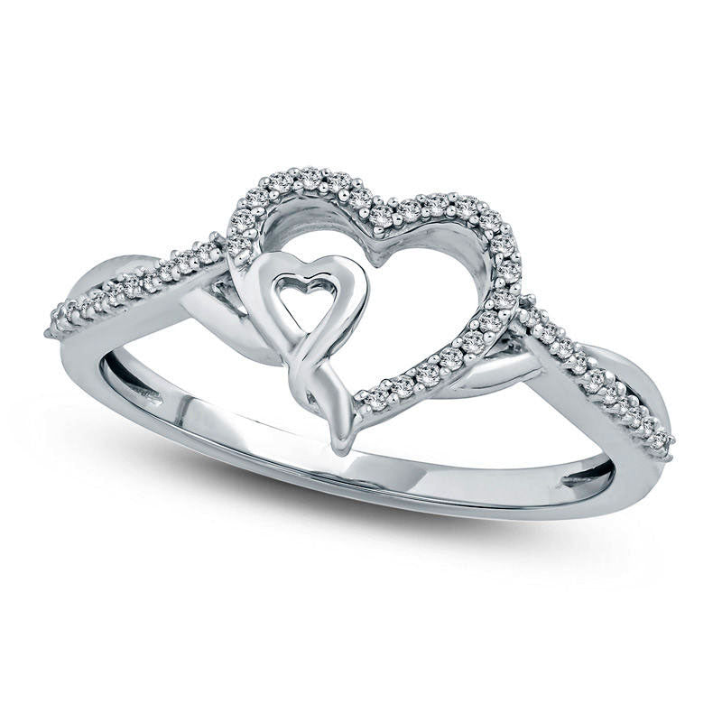 Image of ID 1 010 CT TW Natural Diamond Double Heart Twist Ring in Sterling Silver