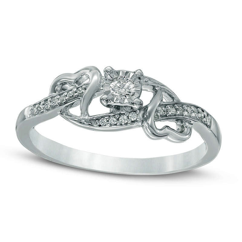 Image of ID 1 010 CT TW Natural Diamond Double Hearts Promise Ring in Solid 10K White Gold