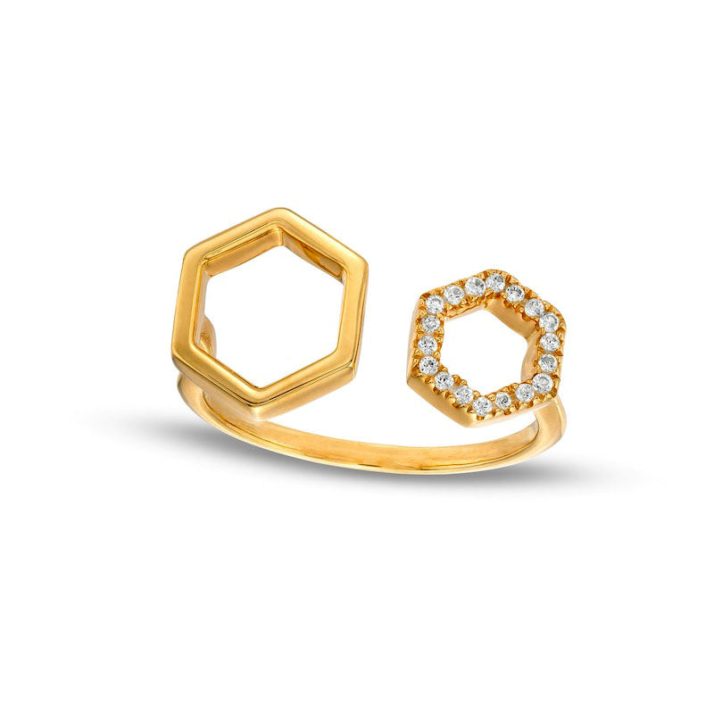 Image of ID 1 010 CT TW Natural Diamond Double Hexagon Open Shank Ring in Solid 10K Yellow Gold