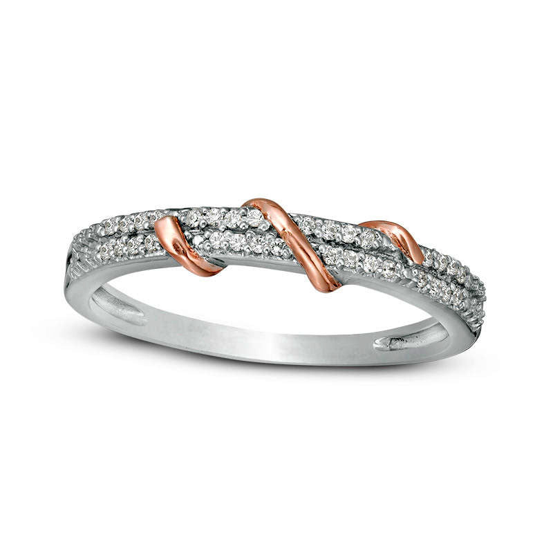 Image of ID 1 010 CT TW Natural Diamond Double Row Overlay Ring in Sterling Silver with Solid 10K Rose Gold