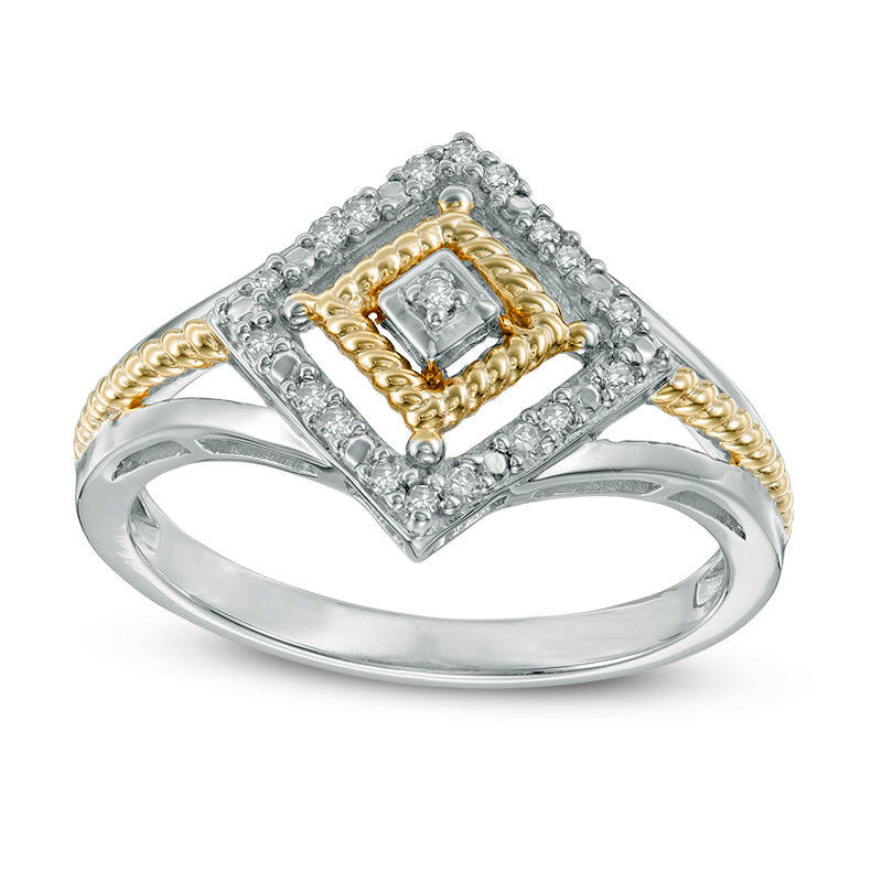 Image of ID 1 010 CT TW Natural Diamond Double Square Frame Split-Shank Ring in Sterling Silver with Solid 14K Gold Plate