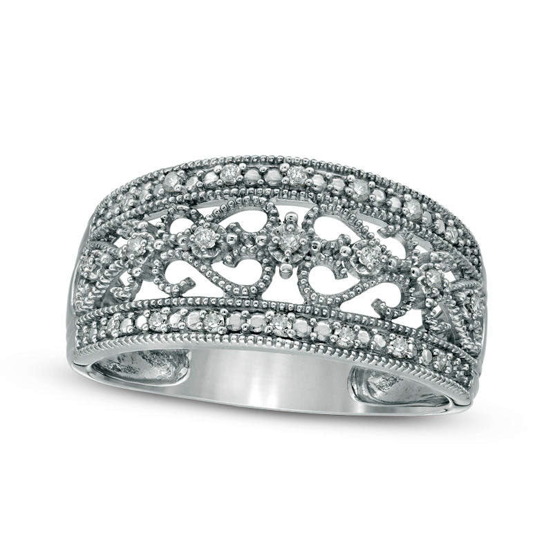 Image of ID 1 010 CT TW Natural Diamond Filigree Antique Vintage-Style Ring in Sterling Silver