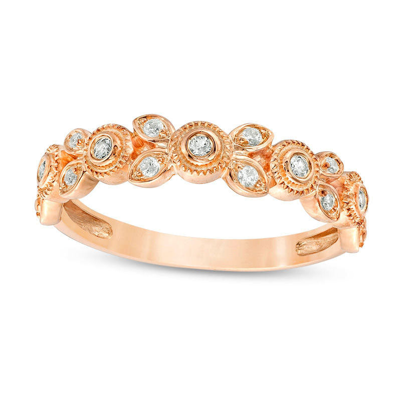 Image of ID 1 010 CT TW Natural Diamond Flower Antique Vintage-Style Stackable Band in Solid 10K Rose Gold