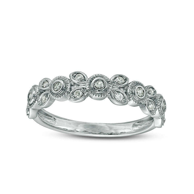 Image of ID 1 010 CT TW Natural Diamond Flower Antique Vintage-Style Stackable Band in Solid 10K White Gold