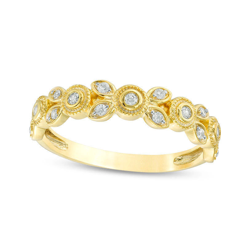 Image of ID 1 010 CT TW Natural Diamond Flower Antique Vintage-Style Stackable Band in Solid 10K Yellow Gold