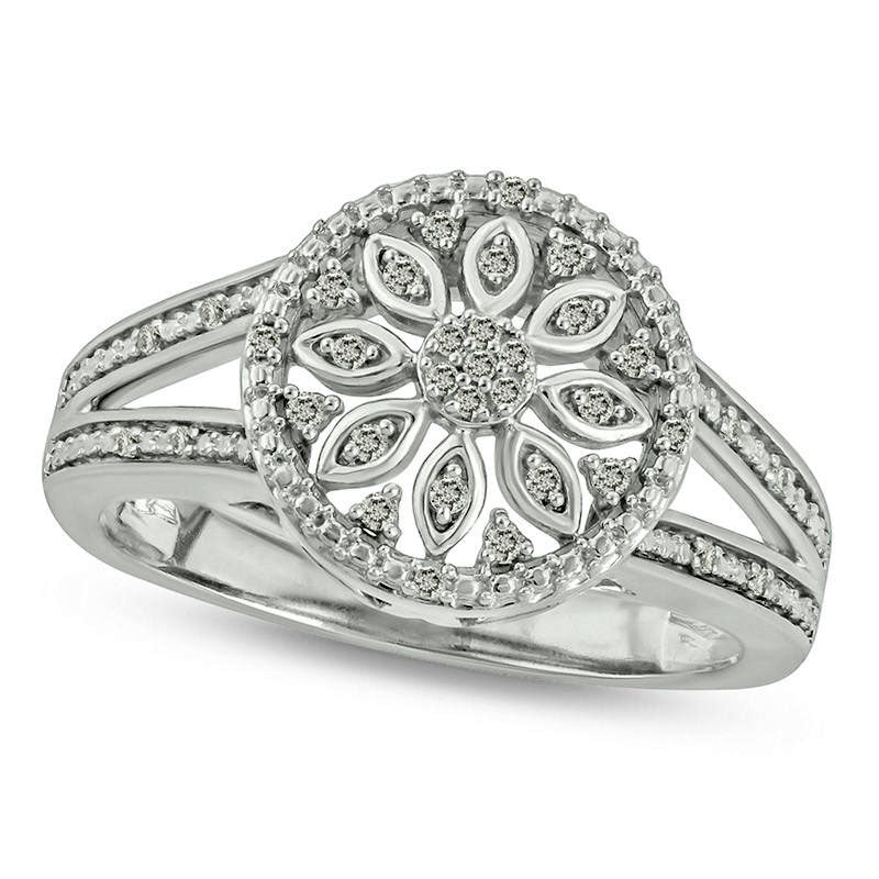 Image of ID 1 010 CT TW Natural Diamond Flower Split Shank Ring in Sterling Silver