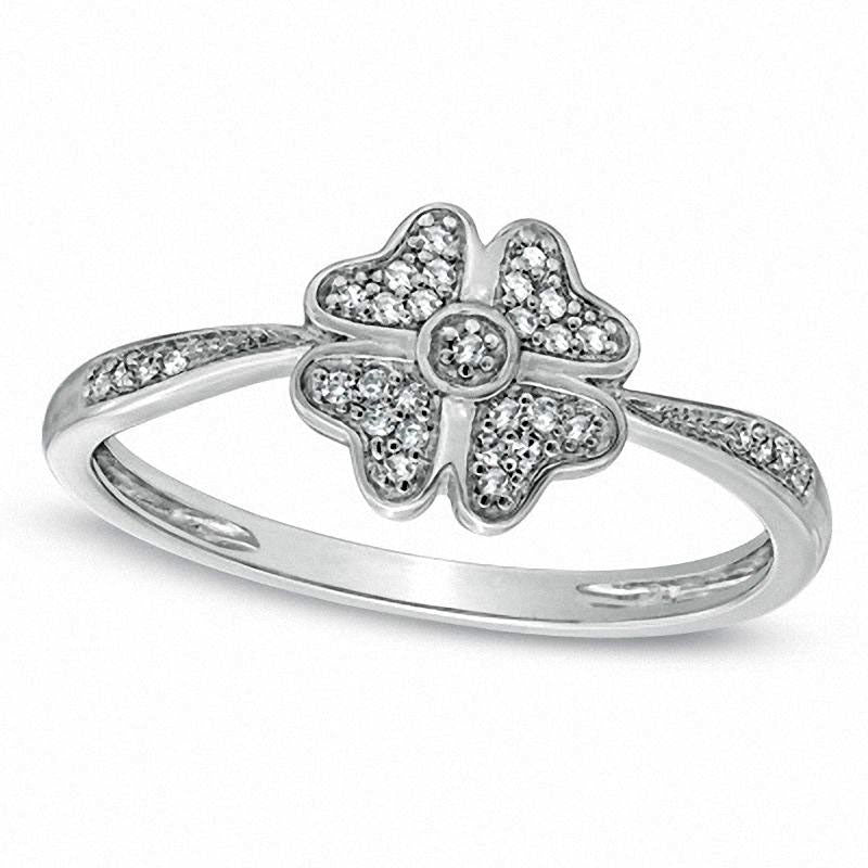 Image of ID 1 010 CT TW Natural Diamond Four-Leaf Clover Ring in Solid 10K White Gold