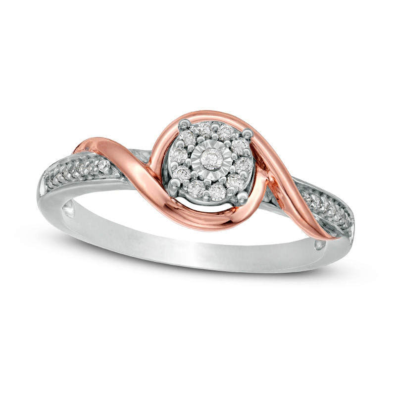 Image of ID 1 010 CT TW Natural Diamond Frame Swirl Bypass Promise Ring in Sterling Silver and Solid 10K Rose Gold